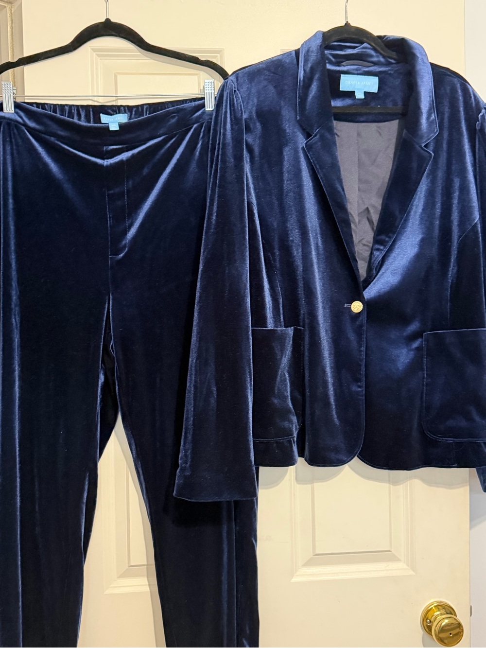 Draper James Navy Velvet Blazer and Trousers Set